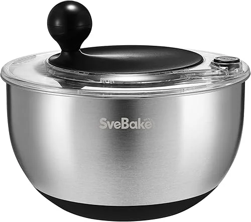 svebake 5.3qt stainless steel salad spinner stop button bpa-free